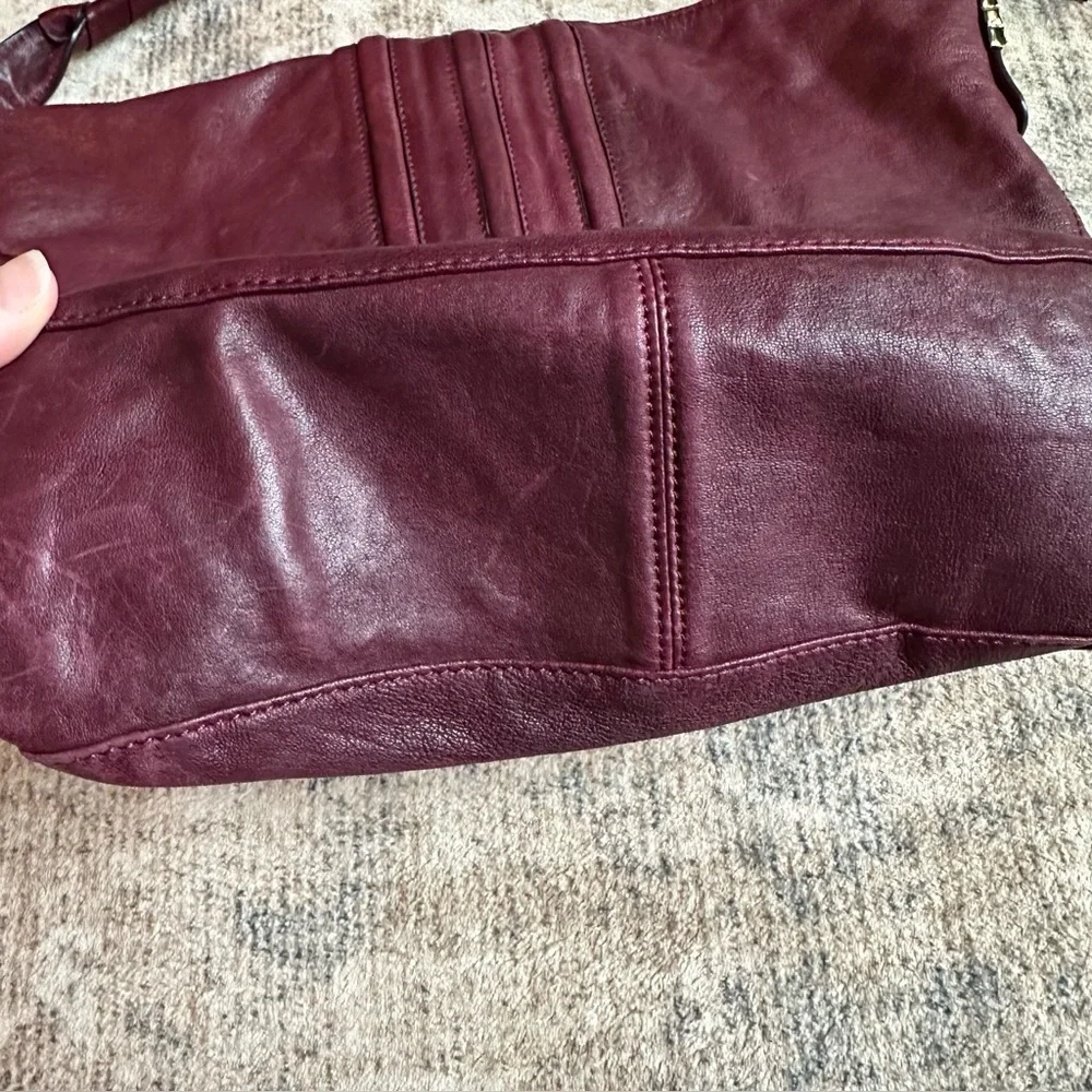 Joelle Hawkens Burgundy Leather Slouchy Hobo Shoulder Bag Soft Leather Boho Chic